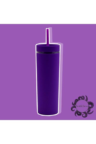 BottleBoss Double Layer Leak Proof Lid Cup Flask with Straw 480 Ml Purple