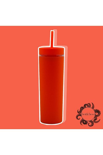 BottleBoss Double Layer Leak Proof Lid Cup Flask with Straw 480 Ml Orange