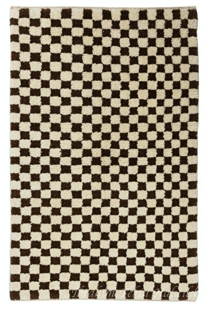 Tekin 122x183 cm El Dokuması Dama Desenli Tüylü Halı. 100% Organik Yün. Kalın...