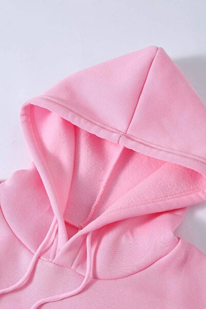 MODAGEN Uniszex rózsaszín pamut Atlanta nyomott oversize kapucnis pulóver