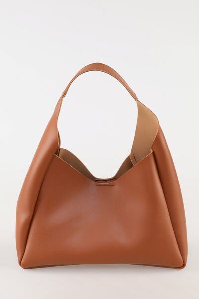 bag&more Taba Trend Dokulu Deri Içi Süet Çıtçıt Ve Fermuar Kapama Iç Bölme Or...