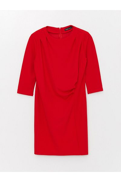 LC Waikiki Gerades, langärmliges Damenkleid mit Rundhalsausschnitt