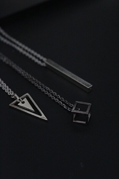 Dukkanka 3'lü Çift Üçgen Sallantı Küp Çubuk Bar Erkek Kolye Seti