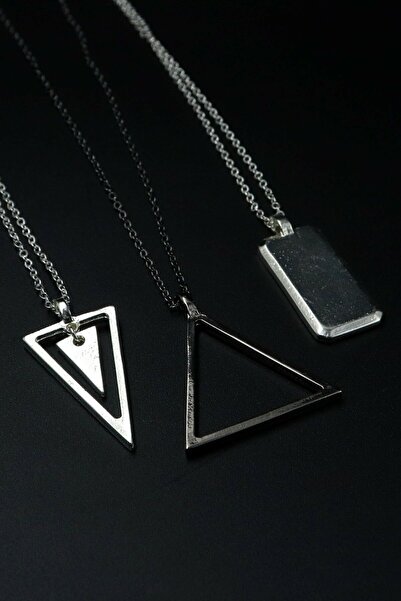 Dukkanka 3'lü Çift Üçgen, Siyah Üçgen Ve Bar Erkek Kolye Seti