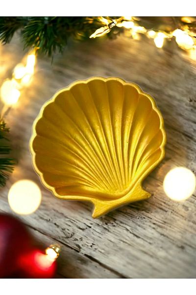 stonnish Oyster Jewelry Plate Single, Decorative Concrete Oyster Plate, Soap Dish, Gold