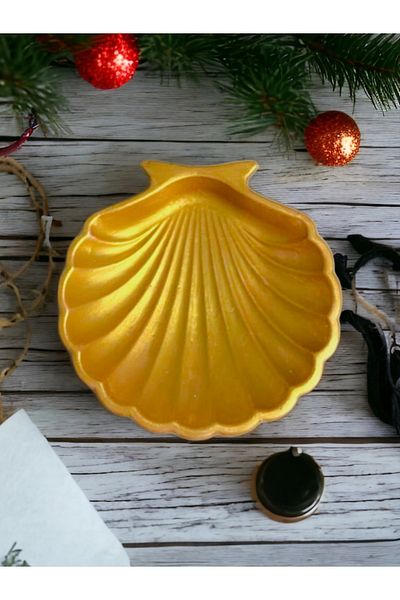 stonnish Oyster Jewelry Plate Single, Decorative Concrete Oyster Plate, Soap Dish, Gold