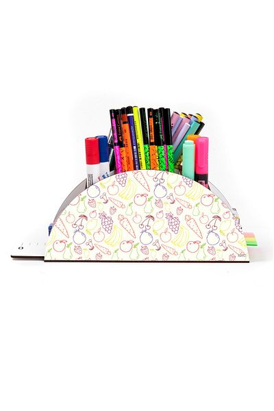 kutuTR Wooden VIP Fruit Series Rainbow Ruled Desktop Pen Holder Organizer with Assembled Box