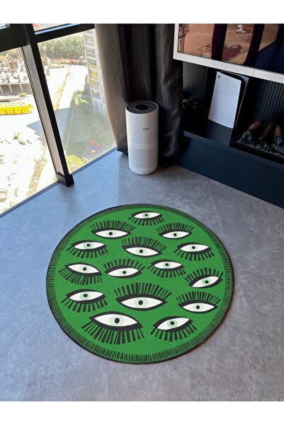 Rugs Modern Halı Forest Green Eye Theme Woven Base Round Carpet Mira 1416