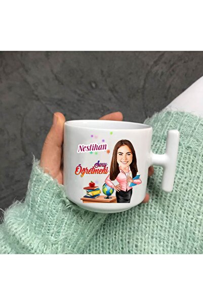 bikups كوب نسكافيه كرتوني مخصص - مقبض على شكل حرف T لمعلمي الفصل الدراسي