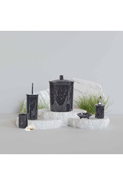 RED SERAMİK Collection Dara Siyah Mermer Desenli Lux 5’li Banyo Seti