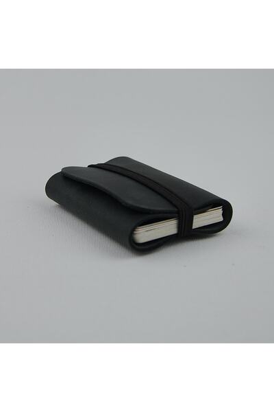 Mess collection El Yapımı Hakiki & Gerçek Deri Siyah Renk Lastikli Kartlık/ki...