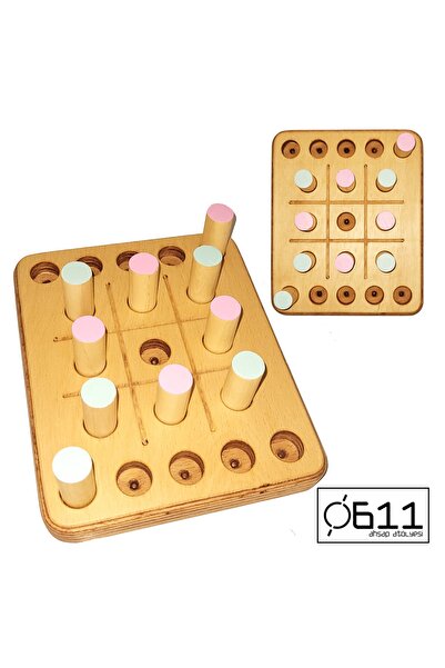611 Ahşap Atölyesi Ahşap Zeka Geliştirici Üç Kare Oyunu "tik Tak Toe" Xox, Ti...