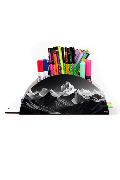 kutuTR Wooden VIP Mountain Series Desktop Pen Holder Organizer with Rainbow Ruler Assembled Box