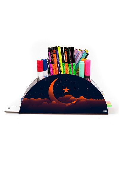 kutuTR Wooden VIP Islamic Rainbow Ruled Desktop Pen Holder Organizer with Assembled Box