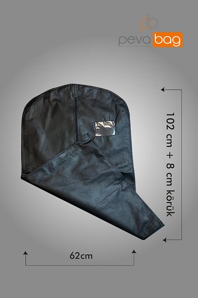 Pevabag Windowed Suit Cover-Gamboç Black 65 gr( 3 Pieces ) 62x102+8 Gusseted Model