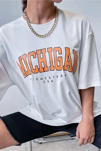 AMMA Μπλουζάκι Unisex Michigan Printed Oversize 100% Cotton Boyfriend