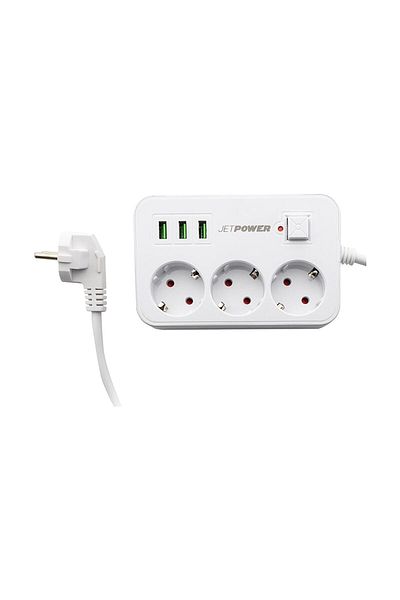 MF PRODUCT Jettpower 0370 Current Protected 3 USB 3-Gang Socket 2 M Extension Cable White