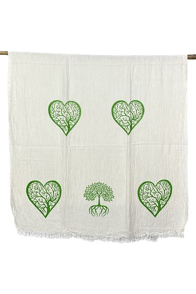 pamukidea Heart Tree Hand Εκτύπωση σανίδας Πράσινο μοτίβο δέντρου της ζωής Muslin Peshtemal Βαμβακερό Peshtemal με στάμπα