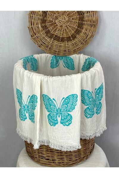 pamukidea Тканинний рушник з принтом метелика, виготовлений вручну на дерев'яній дошці, з малюнком метелика бірюзового кольору, з бавовняної тканини, з принтом Булдан.