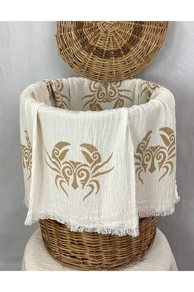 pamukidea Εκτύπωση Crab Handboard Earth Color Crab Pattern Muslin Peshtemal Βαμβακερή παραλία Peshtemal με στάμπα