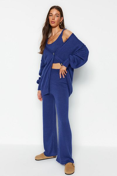 Trendyol Collection Széles szabású sötétkék kötöttáru szett - puha textúrájú 3 részes készlet TWOAW24AU00015