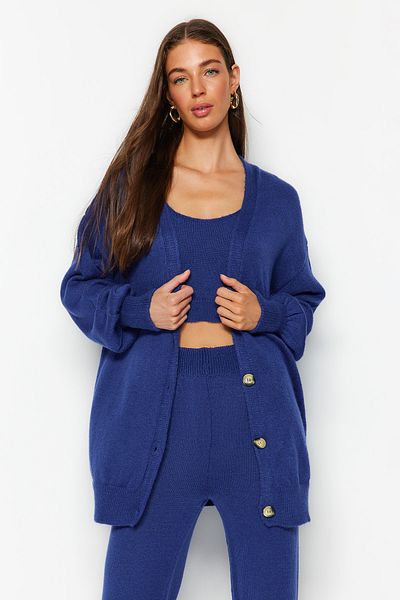 Trendyol Collection Széles szabású sötétkék kötöttáru szett - puha textúrájú 3 részes készlet TWOAW24AU00015