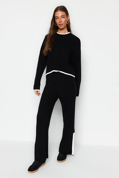 Trendyol Collection Fekete Colorblock Crop kötöttáru szett - TWOAW24AU00021