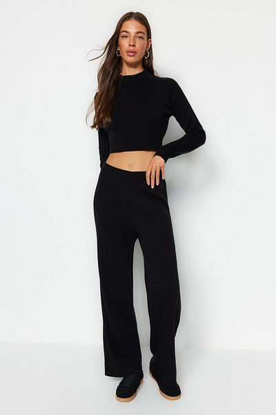 Trendyol Collection Black Crop Basic kötöttáru felső és alsó készlet TWOAW24AU00024