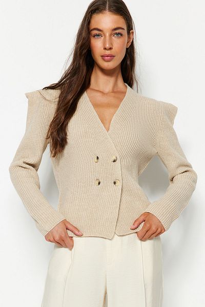 Trendyol Collection Stone Jacket Look Knitwear Cardigan TWOAW24HI00194
