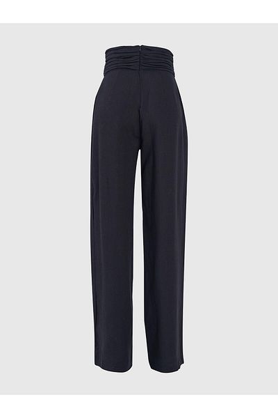 Juste Studio Draped Black Linen High Waist Trousers