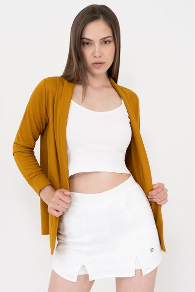 Soyo Жіночий жакет з віскози без ґудзиків з сальовим коміром з гірчичним орнаментом