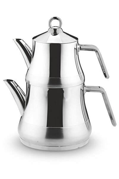Lines Naz Silver Metal Handle Self-Straining Stainless Steel Teapot Family Size