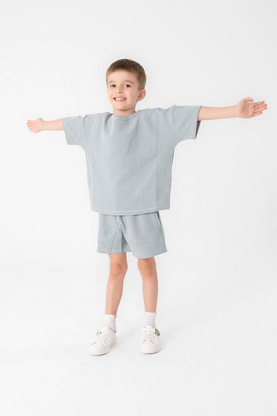 Hally & Son Light Blue Boy's Short Sleeve Cotton Shorts Set