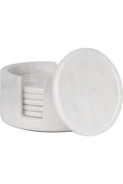 Radical RADICALn Bardak Altlığı Seti El Yapımı Mermer 3.5 Inç Beyaz Isınma Ka...