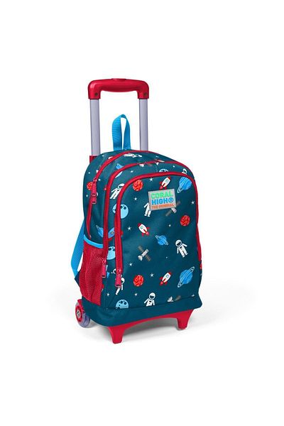 Coral High Set de genți din 3 piese pentru copii, roșu indigo, cu model spațial, cu racletă SET0123136