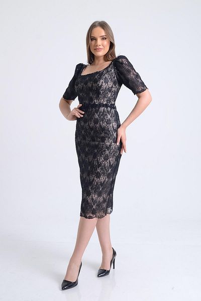 SpringStore Rochie de seara neagra cu decolteu patrat cu talie florala
