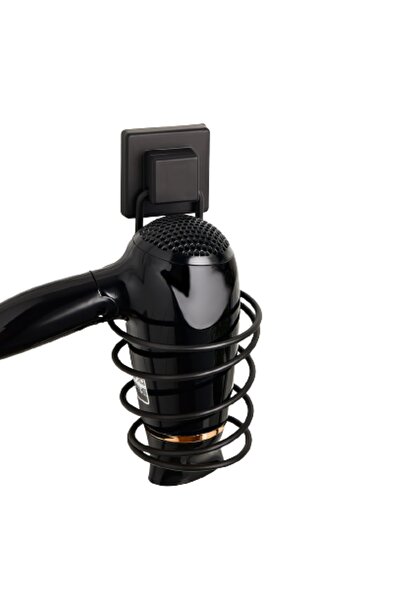 ORSA HOME 915 Kare Güçlü Macun Yapışkanlı Saç Kurutma Makine Askısı, Mat Siyah Fönlük