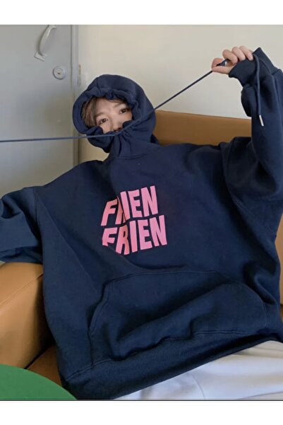 MOONBULL Unisex tamnoplava majica sa kapuljačom i printom prijatelja