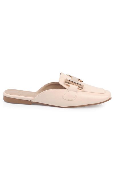 Capone Outfitters Γυναικείες παντόφλες Capone Blunt Toe Ecru Beige με μεταλλικά αξεσουάρ
