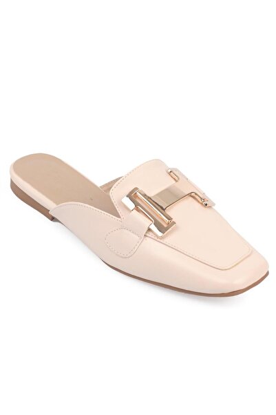 Capone Outfitters Capone Blunt Toe Ecru Beige női papucs fém kiegészítőkkel