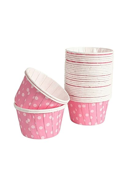 Happyevent Cupkek Kalıbı 50'li Pembe Beyaz Puantiyeli Kek Kalıbı