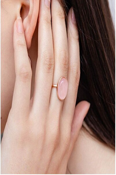 NSA SILVER Pembe Kuvars Taşı Gümüş Yüzük 925 Ayar