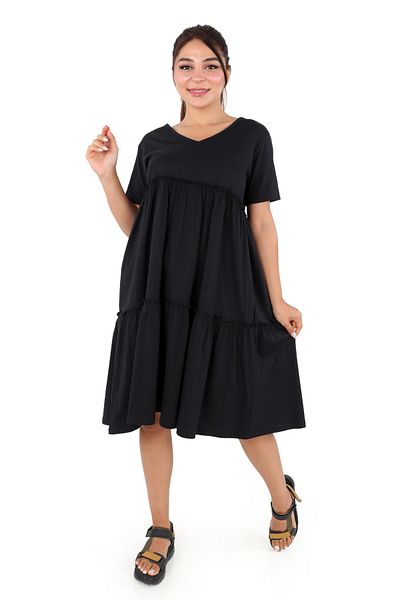 DİVİSTA Women's Short Sleeve V-Neck Black Color Dress