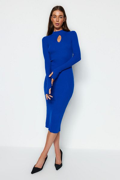 Trendyol Collection Saks Midi kötöttáru ablak/kivágott ruha TWOAW23EL00035