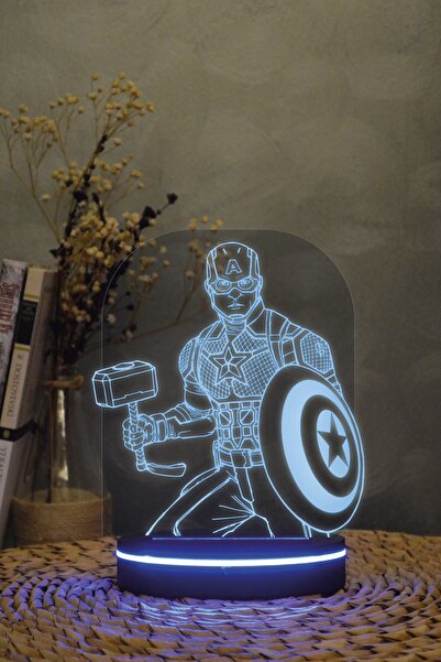Yubi Design Captain America - Marvel - 3 Boyutlu 16 Renk Dekoratif Gece Lamba...