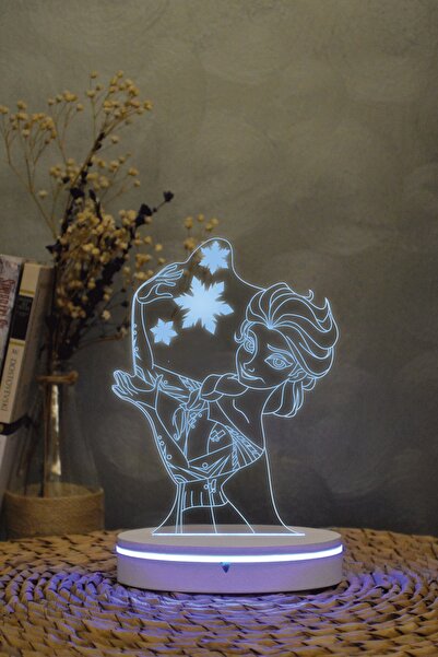 Genel Markalar Elsa , Karlar Ülkesi - 3 Boyutlu 16 Renk Dekoratif Gece Lambası 3d