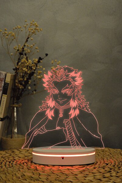 Yubi Design Kyojuro Rengoku , Demon Slayer - 3 Boyutlu 16 Renk Dekoratif Gece...