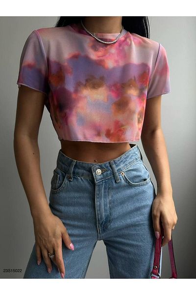 vuvutasarım New Season Γυναικεία Μικτή Έγχρωμη Μπλούζα Crop από τούλι 23s15022