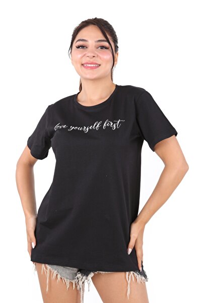 DİVİSTA Tricou de bază cu mânecă scurtă, negru, cu decolteu rotund