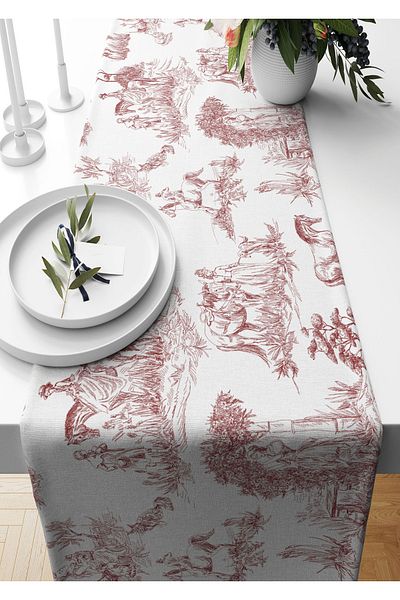 Pilloveland Runner red Country Patterned Suede Woven 140*40 cm Rn0s151